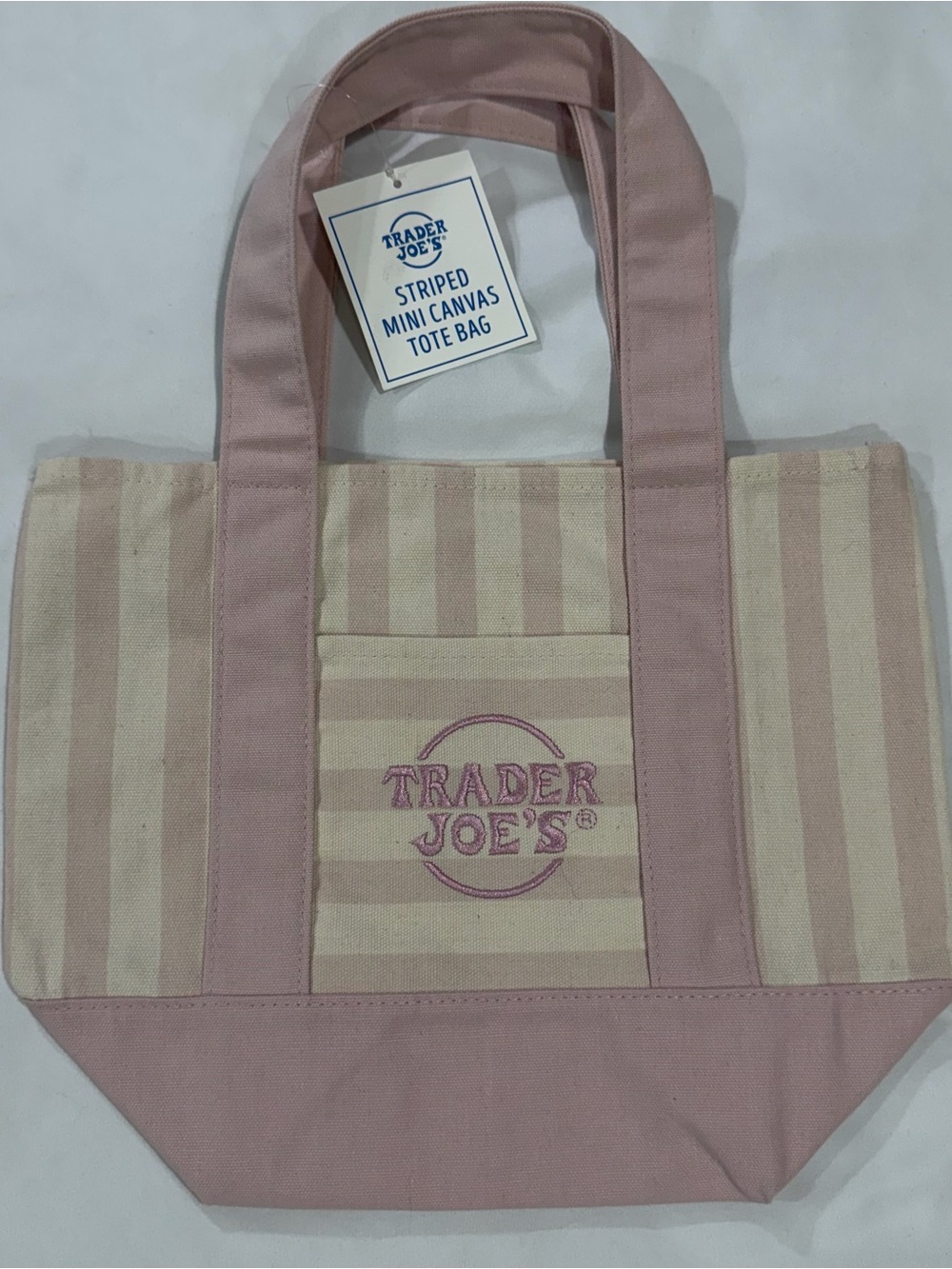 Trader Joe's Striped Mini Canvas Tote Bag PINK Seashore Pastel NWT
